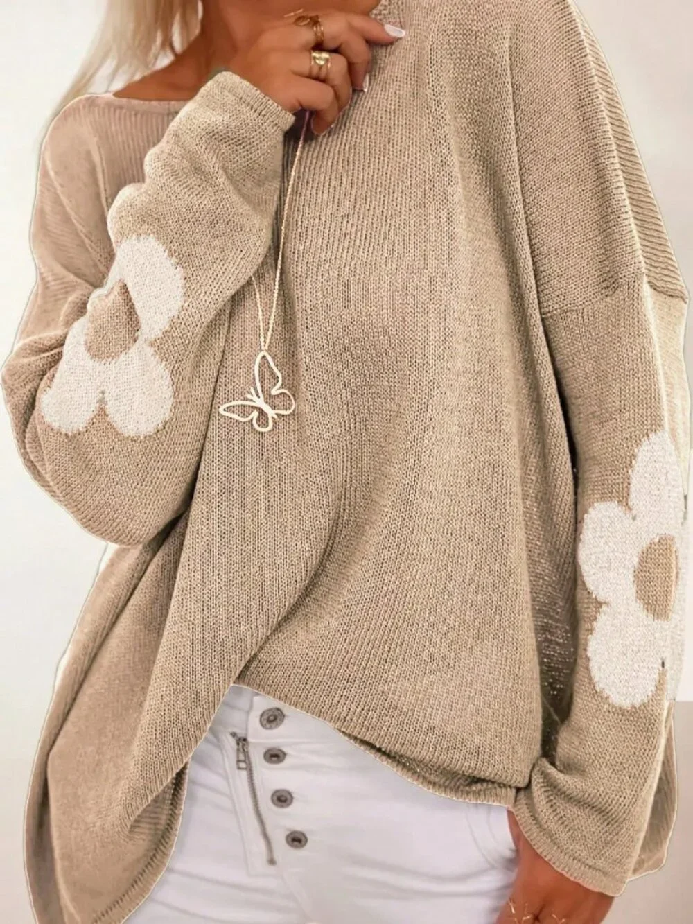 Khaki Casual Women's Regular Fit Round Neck Long Sleeve Knit Pullover Top_2